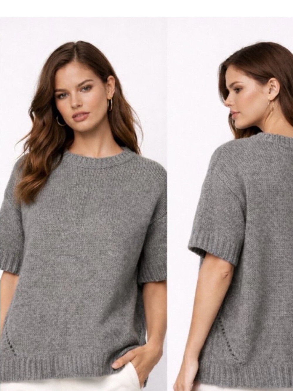 Zara Short-Sleeve Crewneck Knit Sweater - Gray